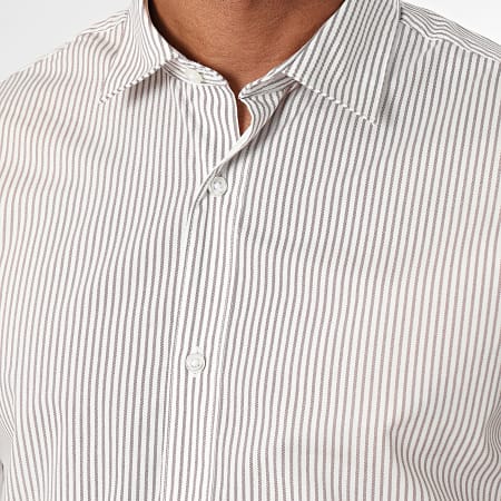 Jack And Jones - Joe Print Blanco Burdeos Camisa de Manga Larga a Rayas