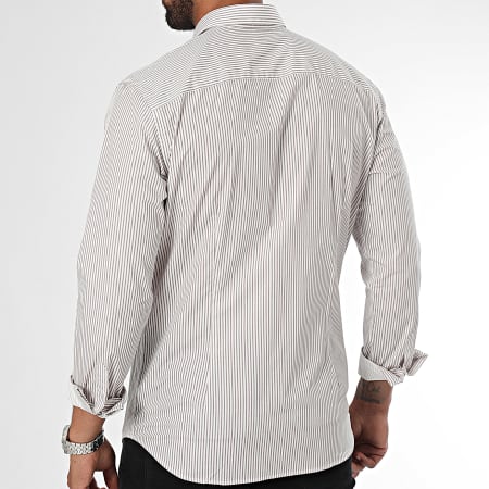 Jack And Jones - Joe Print Blanco Burdeos Camisa de Manga Larga a Rayas