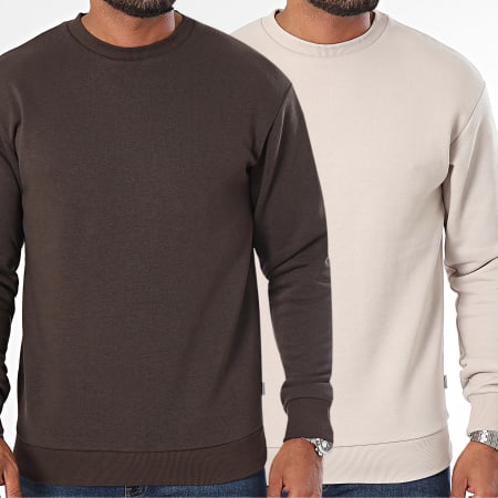 Jack And Jones - Lote de 2 sudaderas Bradley Beige Marrón de cuello redondo