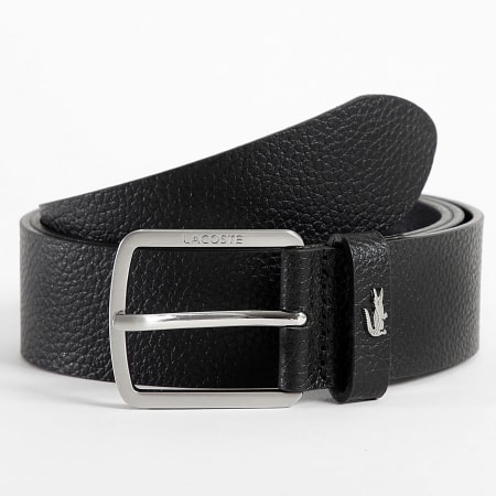 Lacoste - Cinturón De Piel Con Logo Cocodrilo Metal Negro