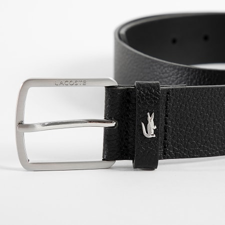 Lacoste - Cinturón De Piel Con Logo Cocodrilo Metal Negro