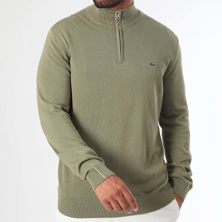 Lacoste - Sweat Zippé Logo Brodé Crocodile Regular Fit Vert Kaki