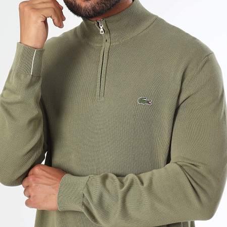 Lacoste Pull Zippe Logo Brode Crocodile Regular Fit Vert Kaki LaBoutiqueOfficielle