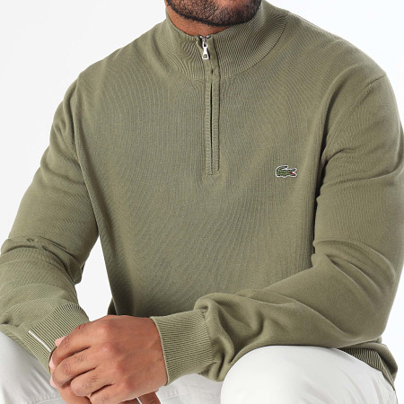 Lacoste - Sweat Zippé Logo Brodé Crocodile Regular Fit Vert Kaki