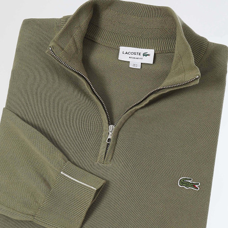 Lacoste - Sweat Zippé Logo Brodé Crocodile Regular Fit Vert Kaki