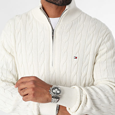 Tommy Hilfiger - Pull Classic Cable Zip 6532 Blanc