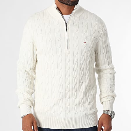 Tommy Hilfiger - Pull Classic Cable Zip 6532 Blanc