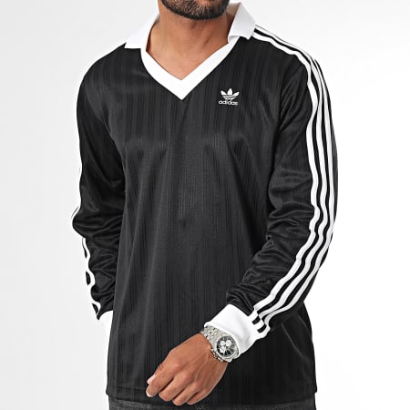 Adidas Originals - IZ4808 Camiseta negra de manga larga con rayas en pico