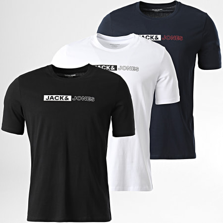 Jack And Jones - Lot De 3 Tee Shirts Corp Logo Blanc Bleu Marine Noir