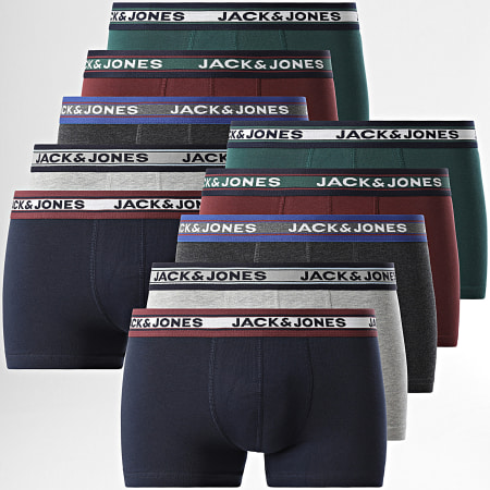 Jack And Jones - Juego de 10 bóxers lisos Gris jaspeado Burdeos Verde oscuro Azul marino