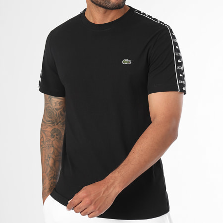 Lacoste - Tee Shirt Met Strepen Geborduurd Krokodillen Logo Regular Fit Zwart