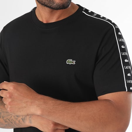 Lacoste - Maglietta con strisce e logo del coccodrillo ricamato, vestibilità regolare, nero