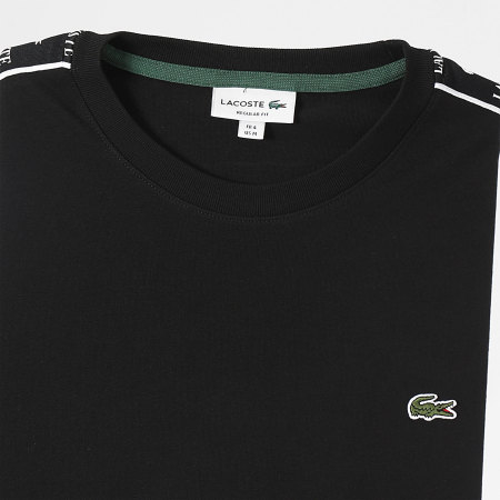 Lacoste - Tee Shirt A Bandes Logo Brodé Crocodile Regular Fit Noir