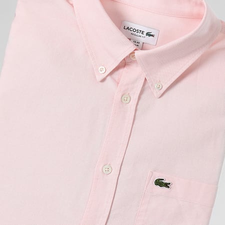 Lacoste - Camicia a maniche lunghe con tasca ricamata con logo coccodrillo, vestibilità regolare Rosa