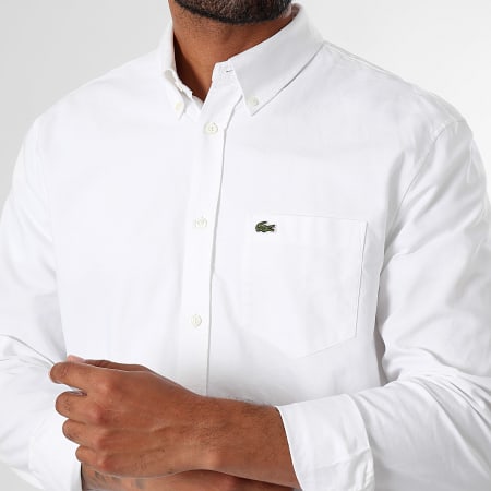 Lacoste - Chemise Manches Longues Poche Logo Brodé Crocodile Regular Fit Blanc