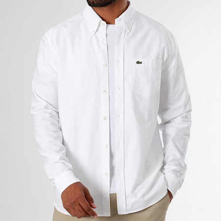 Lacoste - Chemise Manches Longues Poche Logo Brodé Crocodile Regular Fit Blanc