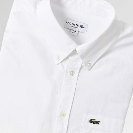 Lacoste - Chemise Manches Longues Poche Logo Brodé Crocodile Regular Fit Blanc