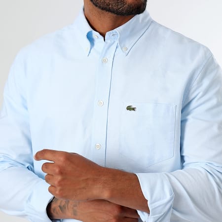 Lacoste - Chemise Manches Longues Poche Logo Brodé Crocodile Regular Fit Bleu Clair