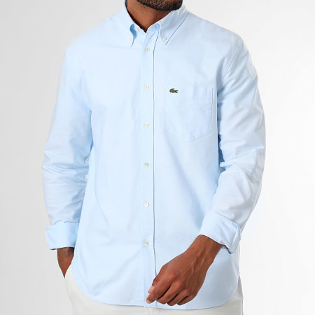 Lacoste - Chemise Manches Longues Poche Logo Brodé Crocodile Regular Fit Bleu Clair