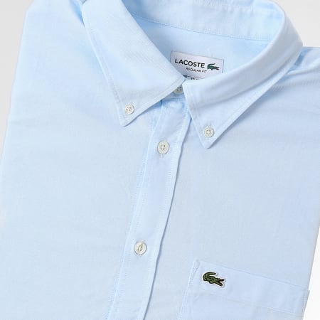 Lacoste - Chemise Manches Longues Poche Logo Brodé Crocodile Regular Fit Bleu Clair