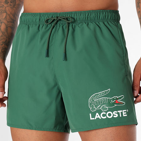 Lacoste - Shorts de baño cortos con estampado de cocodrilo Verde oscuro