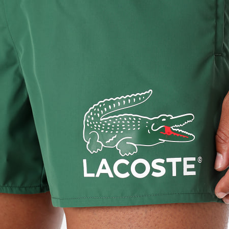 Lacoste - Shorts de baño cortos con estampado de cocodrilo Verde oscuro