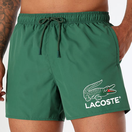 Lacoste - Shorts de baño cortos con estampado de cocodrilo Verde oscuro