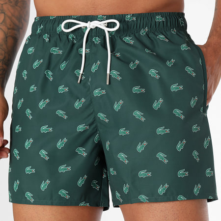 Lacoste - Pantaloncini da bagno con logo coccodrillo verde scuro