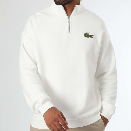 Sweat Zippe Logo Brode Crocodile Loose Fit Blanc