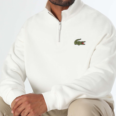 Lacoste - Sweat Zippé Logo Brodé Crocodile Loose Fit Blanc