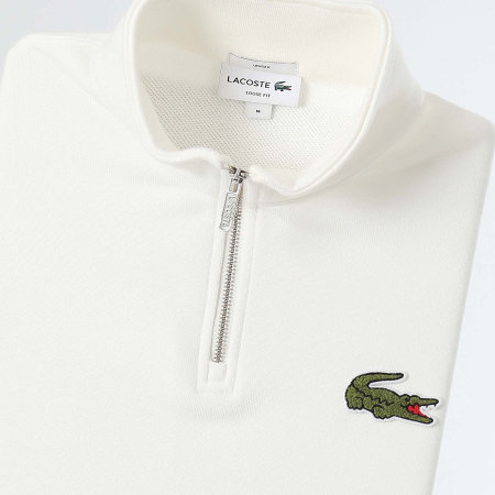 Lacoste - Sweat Zippé Logo Brodé Crocodile Loose Fit Blanc