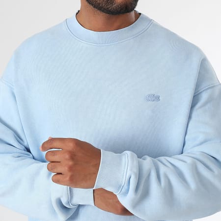 Lacoste - Sweat Crewneck Logo Brodé Crocodile Loose Fit Bleu Clair