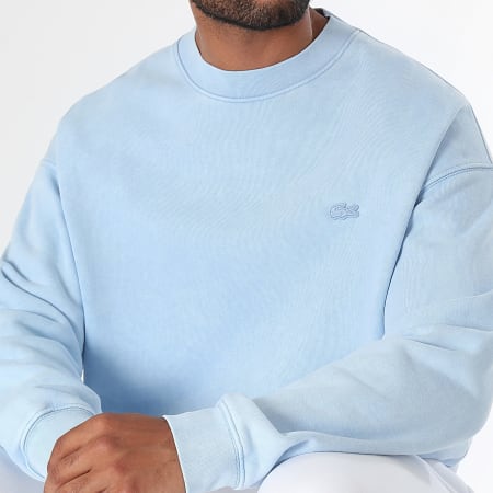 Lacoste - Sweat Crewneck Logo Brodé Crocodile Loose Fit Bleu Clair
