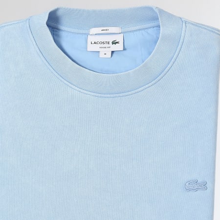 Lacoste - Sweat Crewneck Logo Brodé Crocodile Loose Fit Bleu Clair