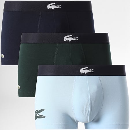 Lacoste - Set van 3 boxers met krokodillenlogo Lichtblauw Marinegroen