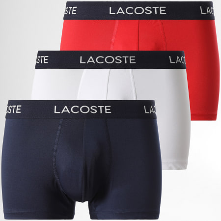 Lacoste - Set di 3 boxer classici bianchi, rossi e blu