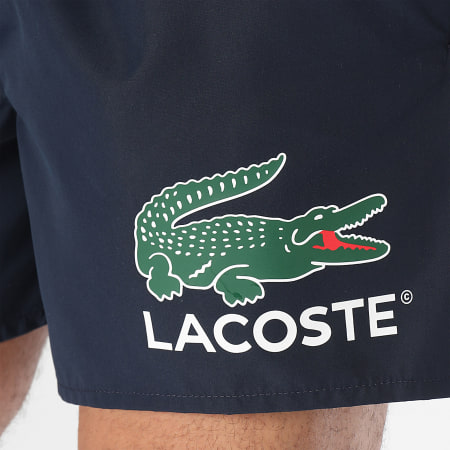 Lacoste - Short De Bain Court Imprimé Crocodile Bleu Marine