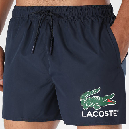 Lacoste - Pantaloncini da bagno corti con stampa coccodrillo blu navy