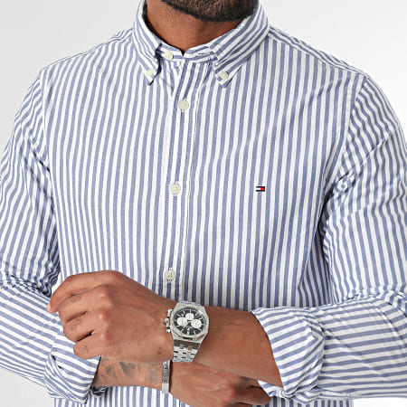 Tommy Hilfiger - Camicia a maniche lunghe in popeline classico a righe bianco blu navy