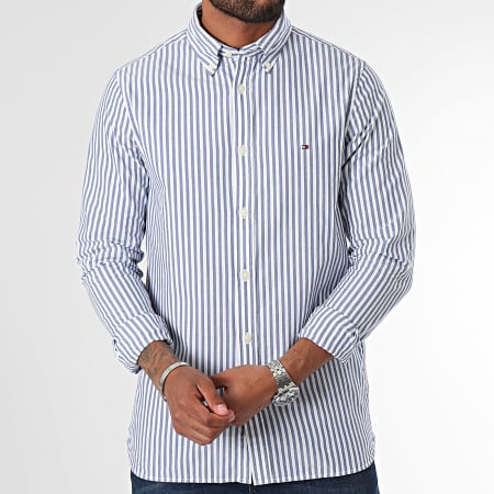 Tommy Hilfiger - Gestreept overhemd met lange mouwen Slim Classic Poplin Stripe White Blue Navy