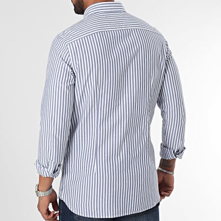 Tommy Hilfiger - Camicia a maniche lunghe in popeline classico a righe bianco blu navy