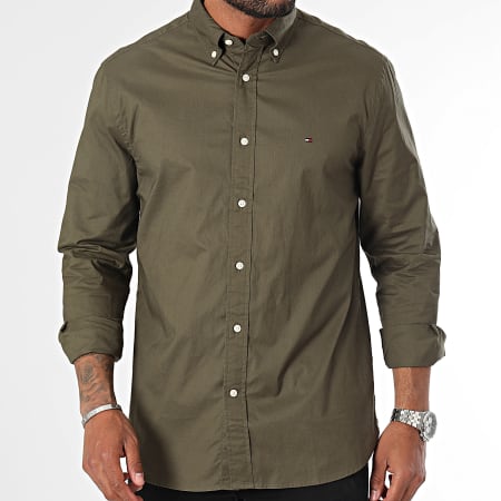 Tommy Hilfiger - Flex Poplin 0934 Lange Mouw Overhemd Khaki Groen