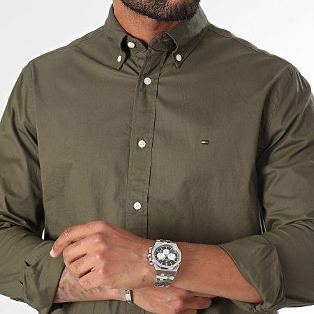 Tommy Hilfiger - Camisa de manga larga Flex Poplin 0934 Verde caqui