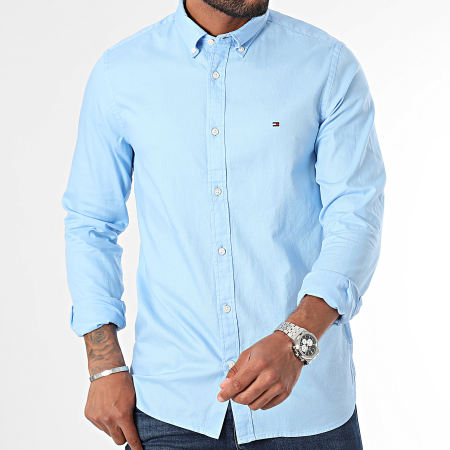 Tommy Hilfiger - Slim Flex Camisa Manga Larga Dobby 4568 Azul Claro