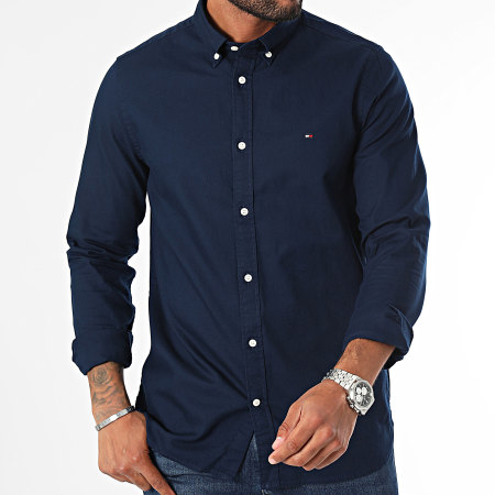 Tommy Hilfiger - Slim Flex overhemd met lange mouwen Dobby 4568 marineblauw