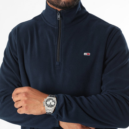 Tommy Jeans - Sweat Col Zippé Polaire Regular Fit Flag Polar 0508 Bleu Marine