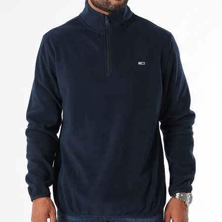 Tommy Jeans - Sweat Col Zippé Polaire Regular Fit Flag Polar 0508 Bleu Marine