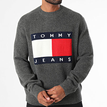 Tommy Jeans - Pull Regular Melange Flag 9442 Gris Anthracite Chiné