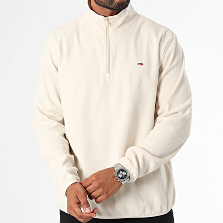 Tommy Jeans - Sweat Col Zippé Polaire Regular Fit Flag Polar 0508 Beige