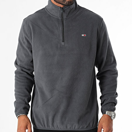 Tommy Jeans - Sweat Col Zippé Polaire Regular Fit Flag Polar 0508 Gris Anthracite